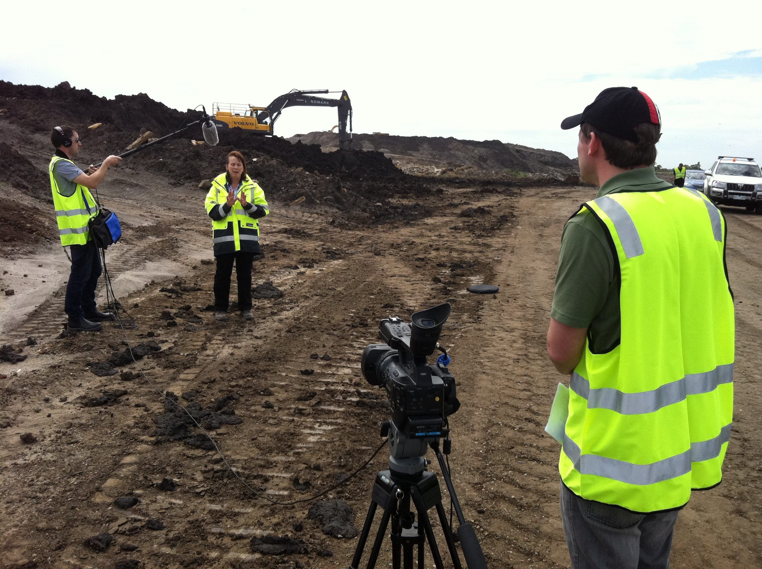 Dream Engine crew filming an interview safely on an active industrial site