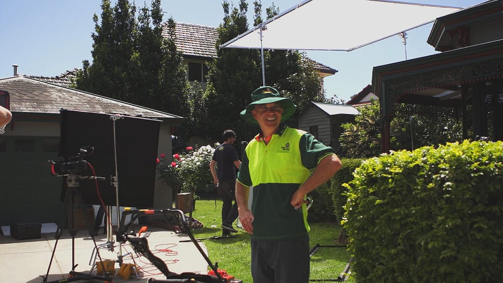 A behind-the-scenes shot from our Jim's Mowing TVCA behind-the-scenes shot from our Jim's Mowing TVC