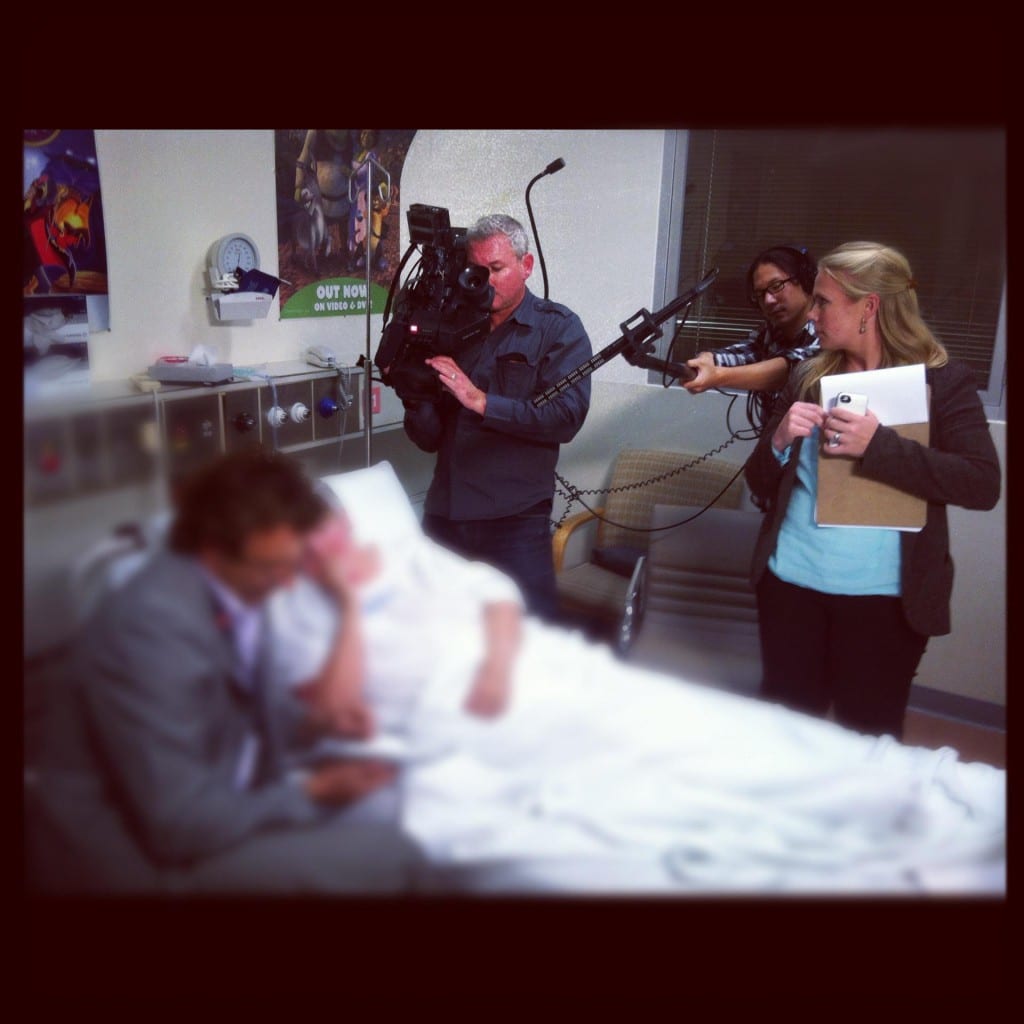 Crew filming in healthcare setting