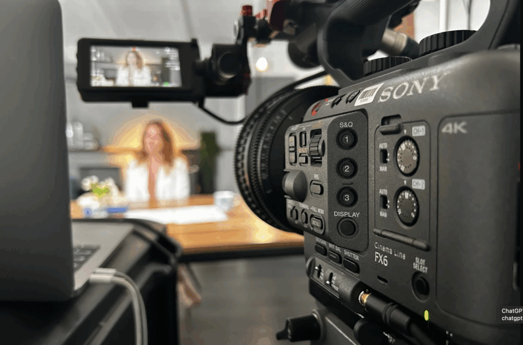 woman being interviewed on video