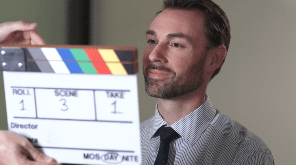 Clapper board and interview