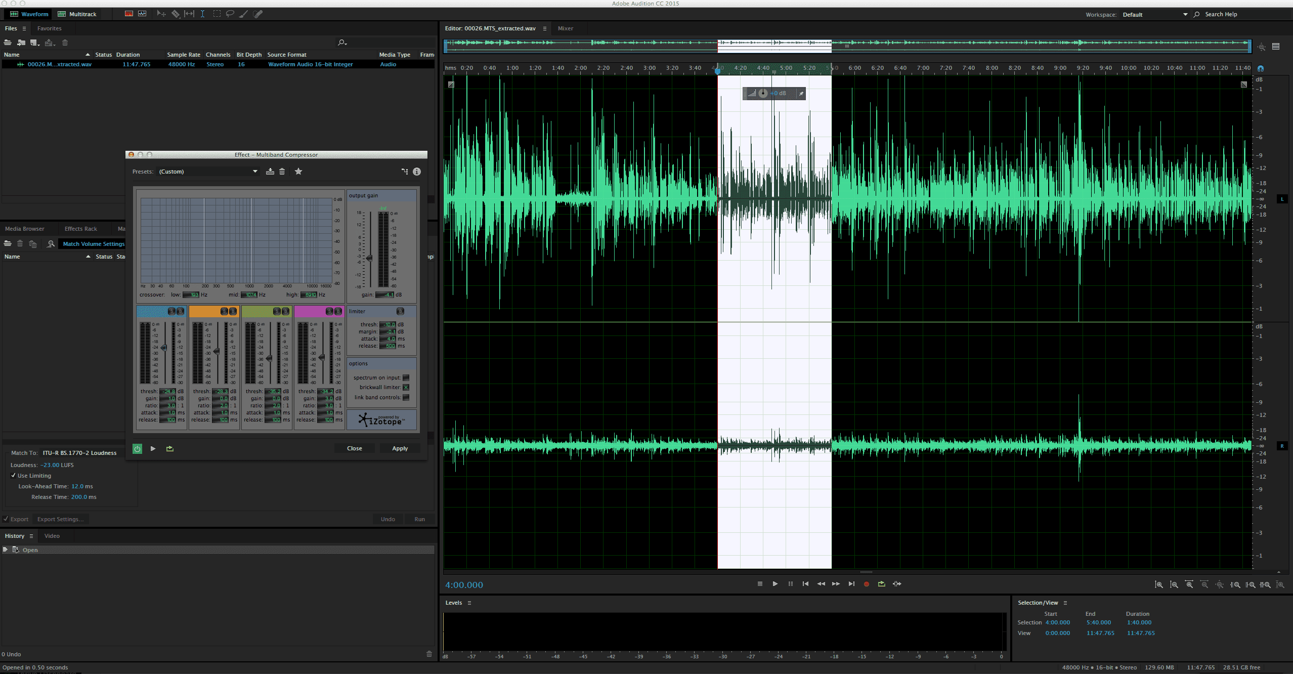 Speech waveform being prepared for a Dream Engine corporate video
