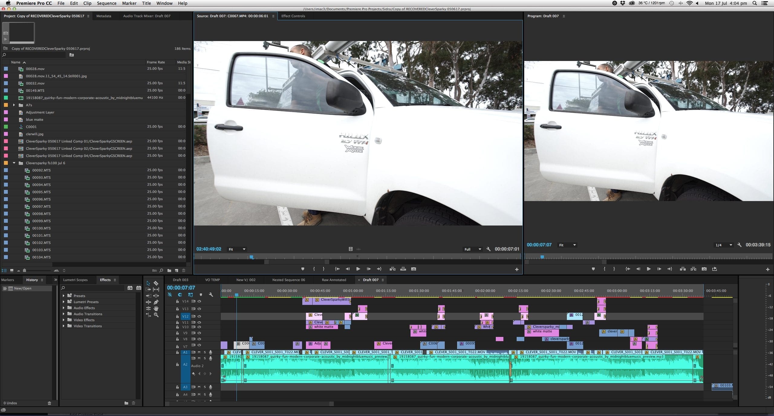 Dream Engine editing a corporate video in Adobe Premiere Pro with footage, graphics and audio on the timeline