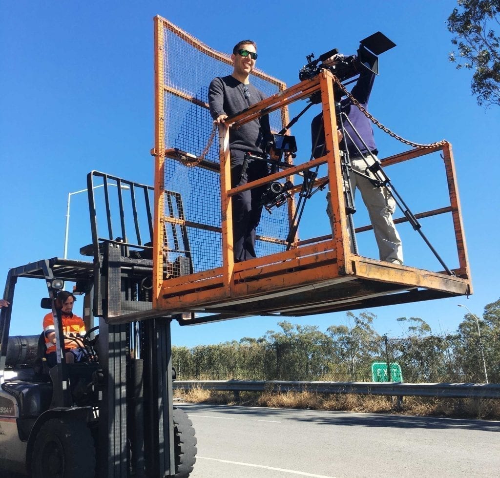 Crew preparing for a camera shot