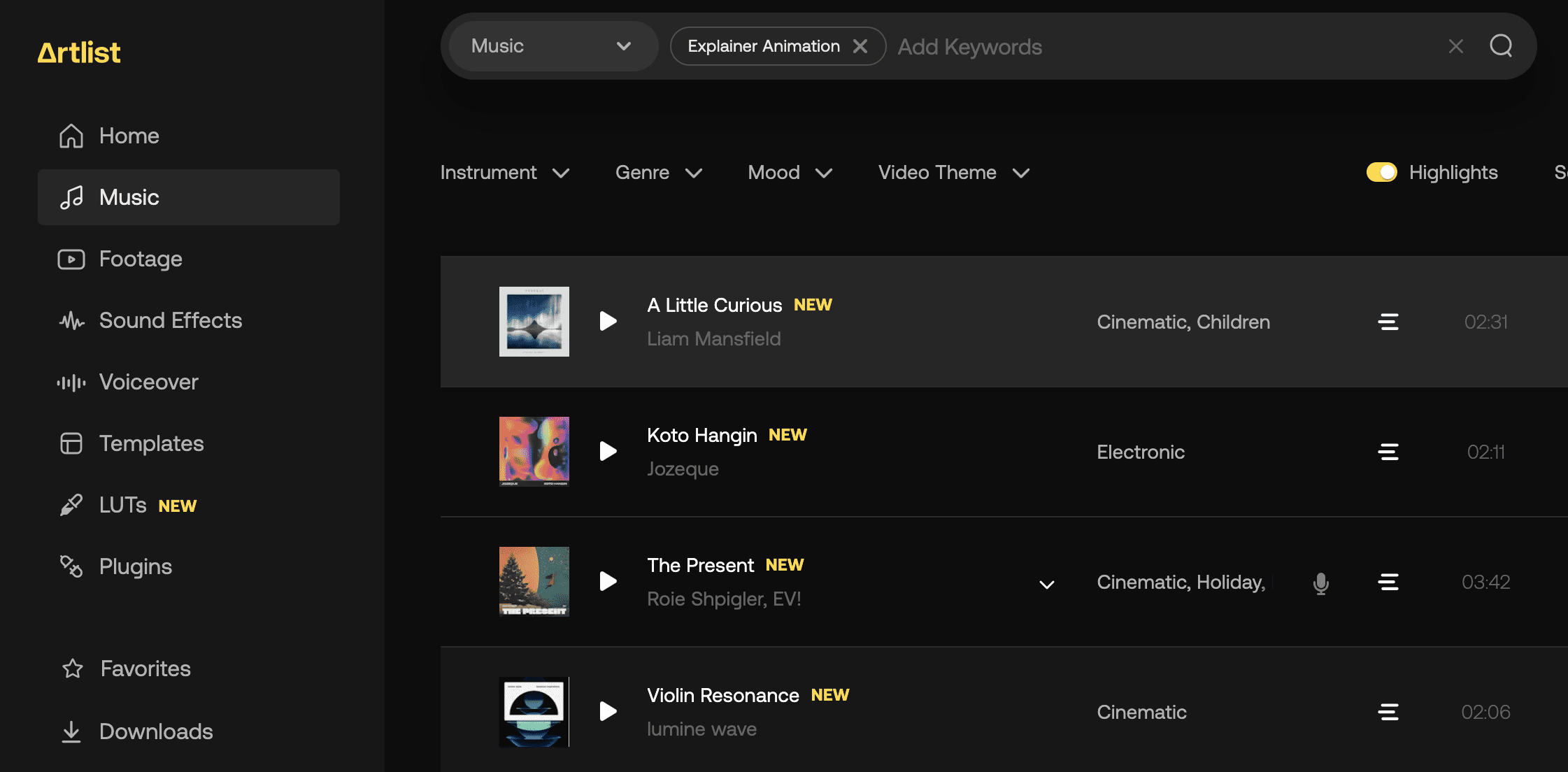 Dream Engine music search in a licensed production music library