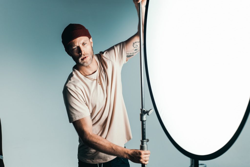 Man with lighting equipment