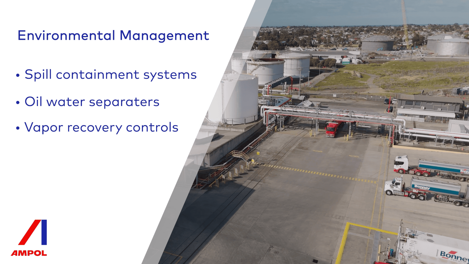 Ampol induction graphic explaining environmental management systems at Newport Terminal