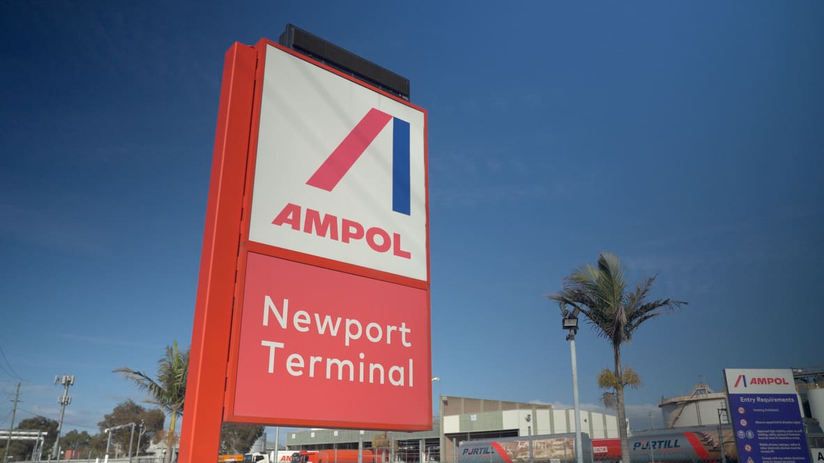 Ampol Newport Terminal sign at the facility entrance