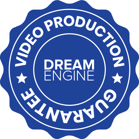 Dream Engine video production guarantee seal in blue, promising satisfaction with edits Dream Engine video production guarantee seal in blue, promising satisfaction with edits