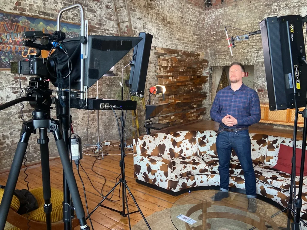 man talking to camera