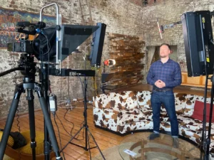 man talking to camera