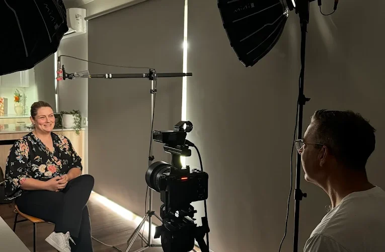 man conducting video interview