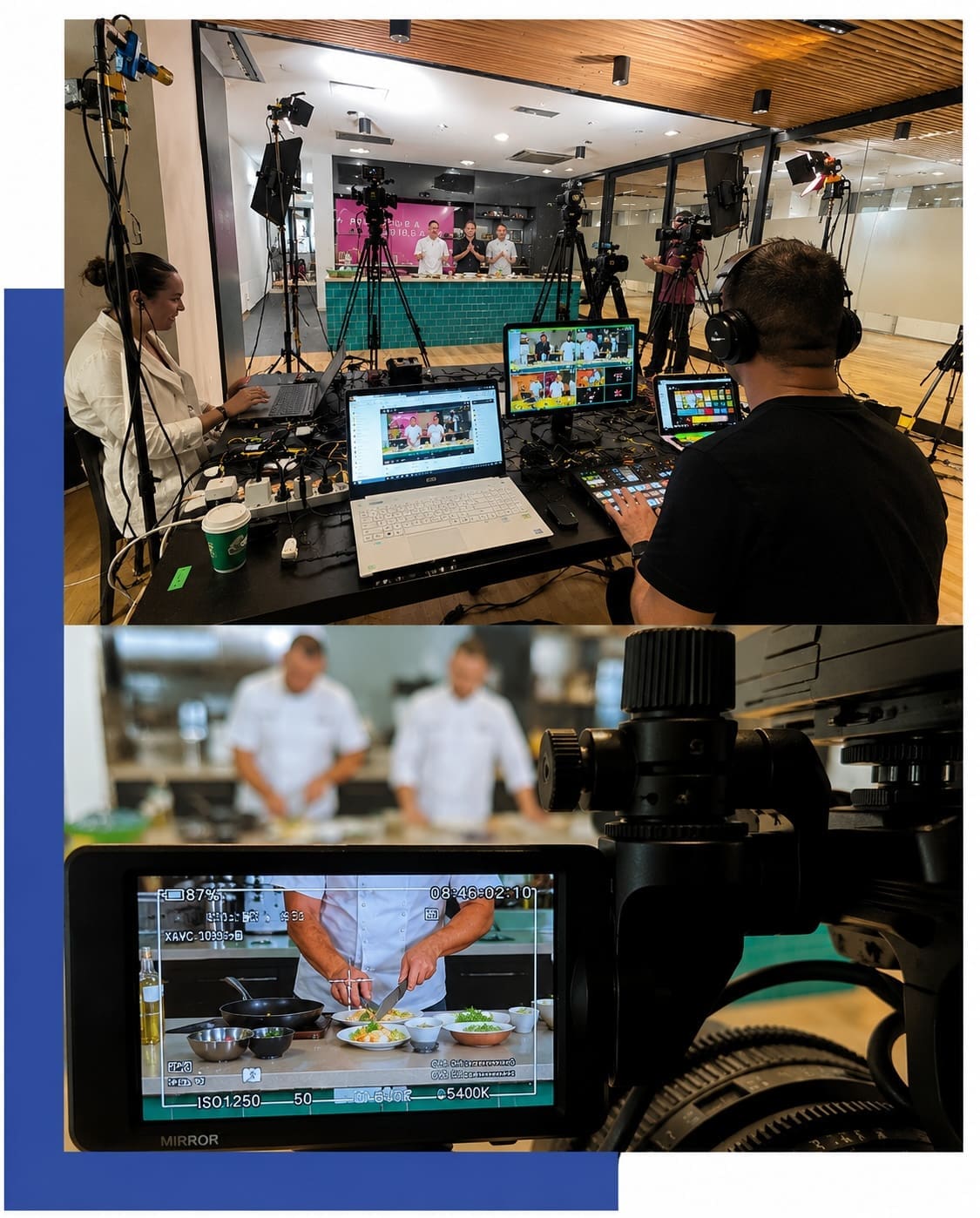 Dream Engine multi-camera live cooking production and finished camera view