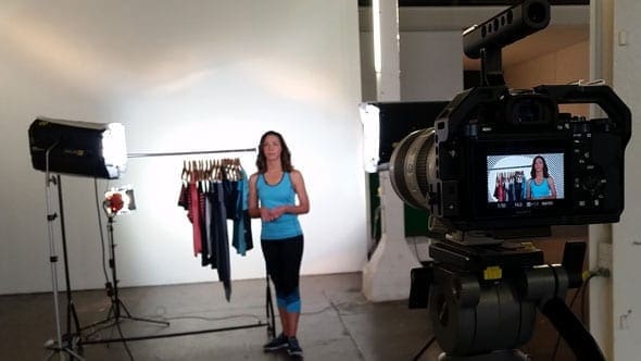Camera filming Giaan Rooney during the Spalding activewear shoot