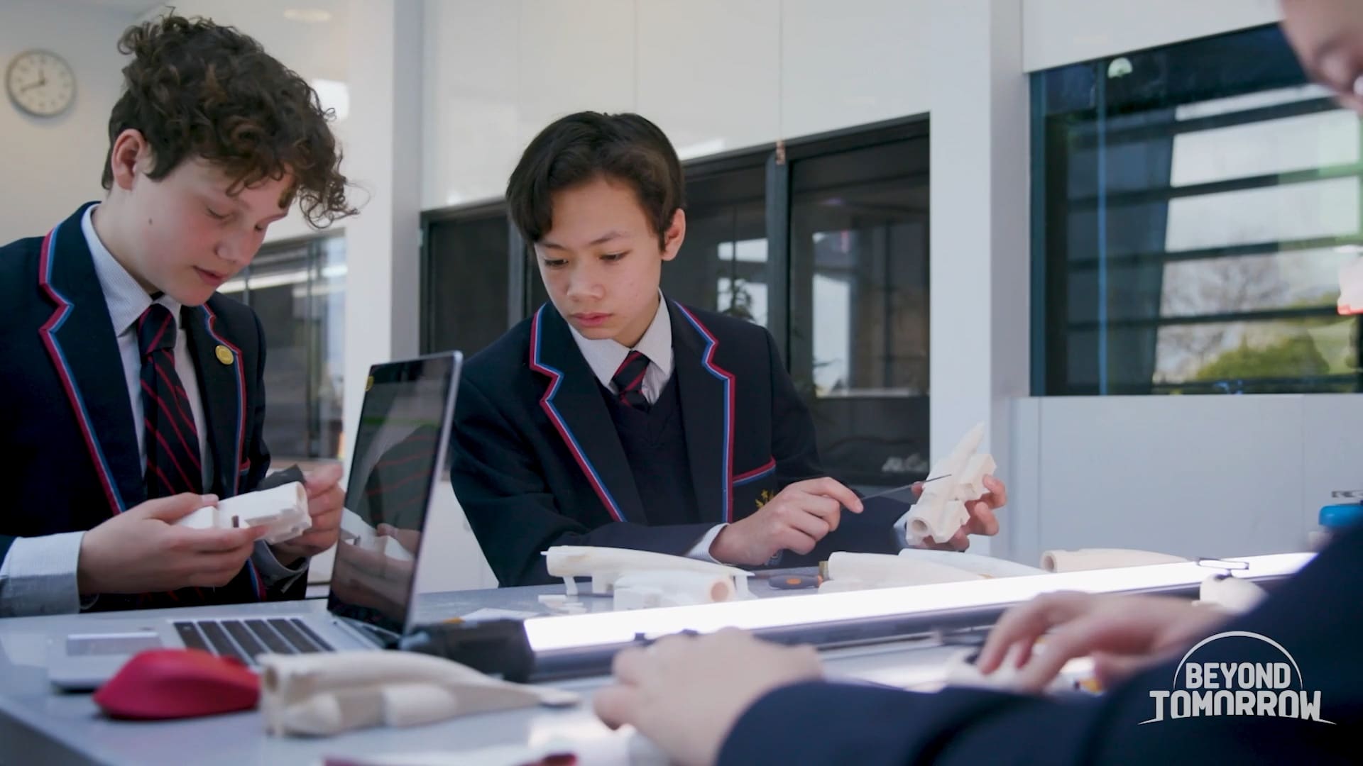 Brighton Grammar students working on prototypes in a classroom