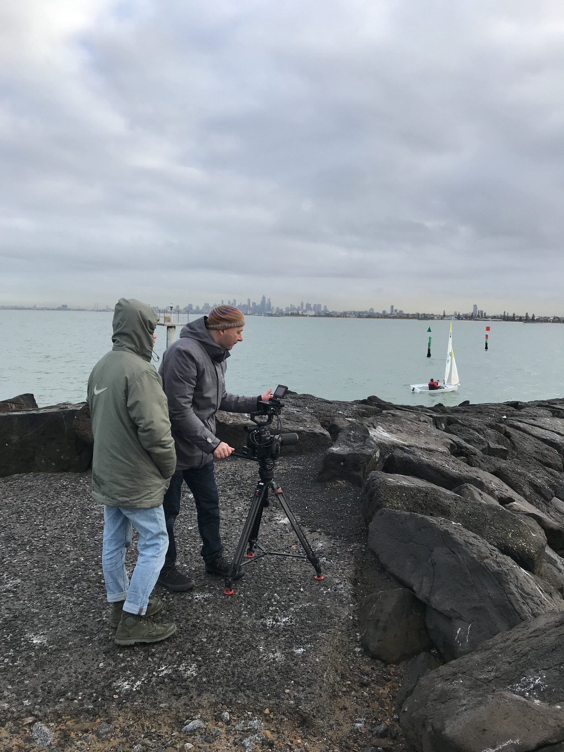 Dream Engine filming Brighton Grammar students sailing on Port Phillip Bay
