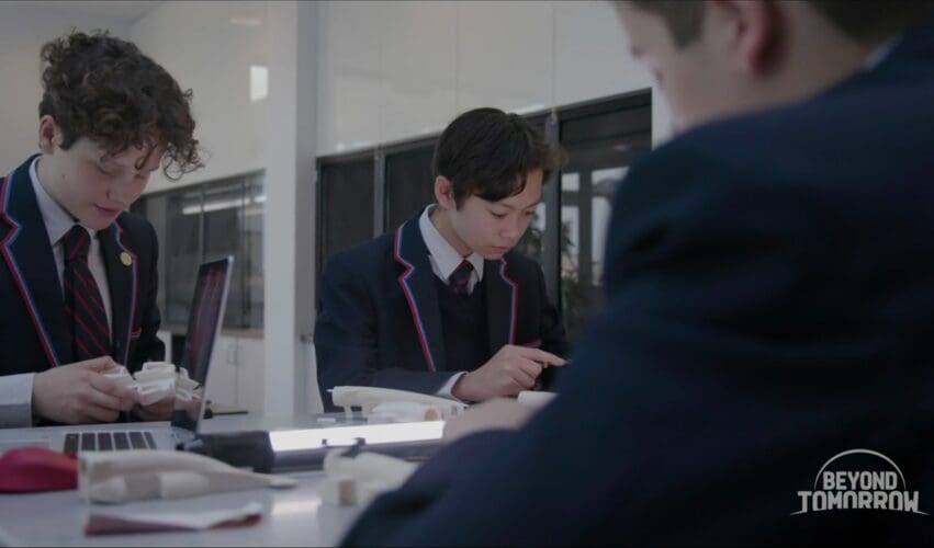 Brighton Grammar students working on prototypes in a classroom