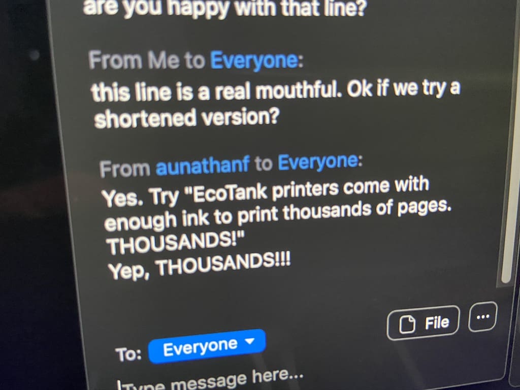 Zoom feedback from Sydney stakeholders during the Epson EcoTank shoot