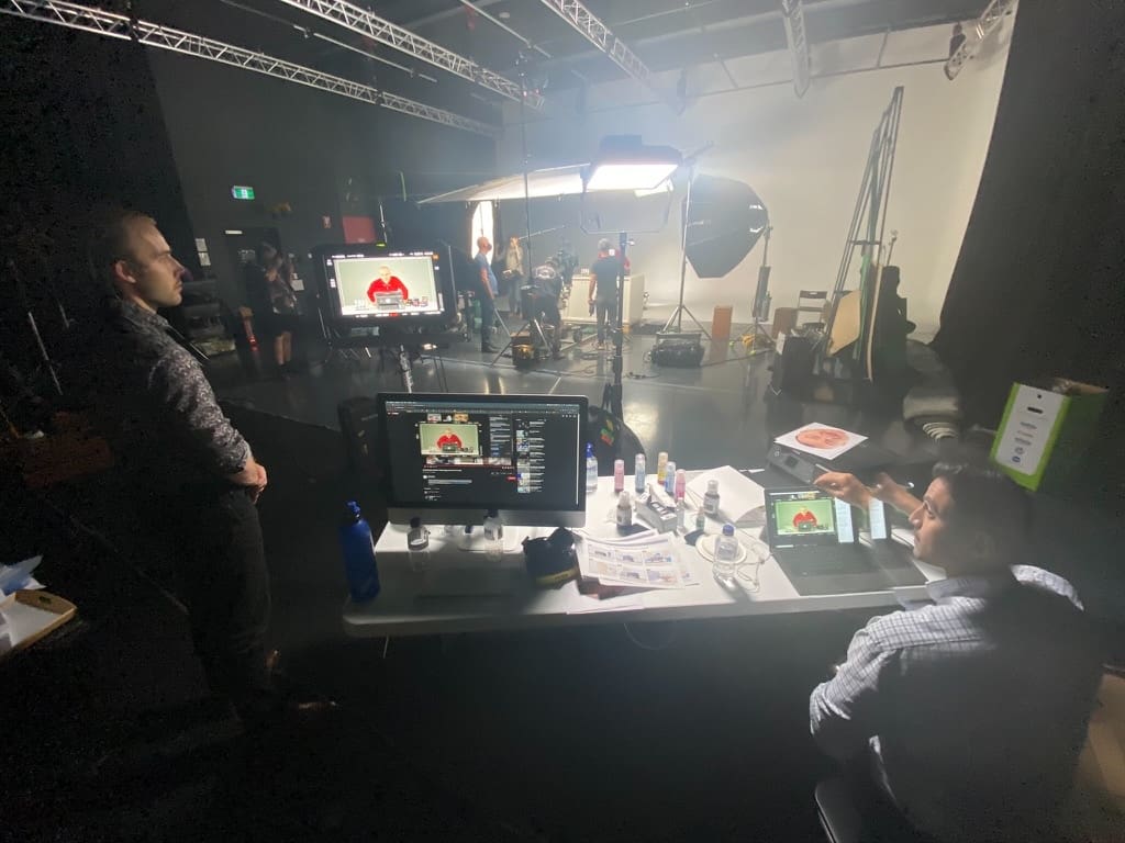 Two-feed livestream setup for Sydney stakeholders during the Epson EcoTank commercial shoot