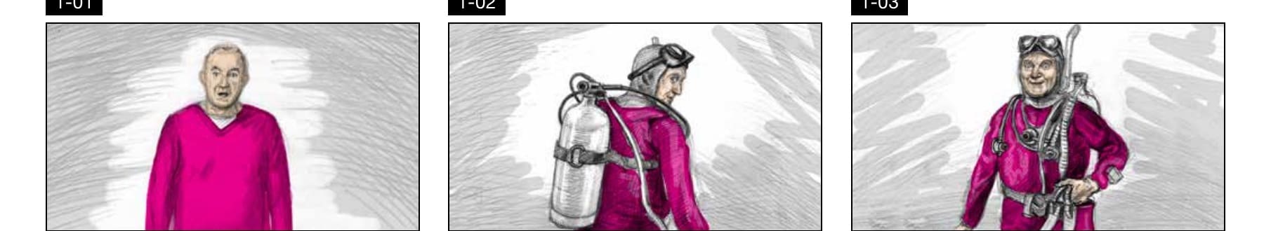 Three-frame excerpt from the Epson EcoTank Tank television commercial storyboard