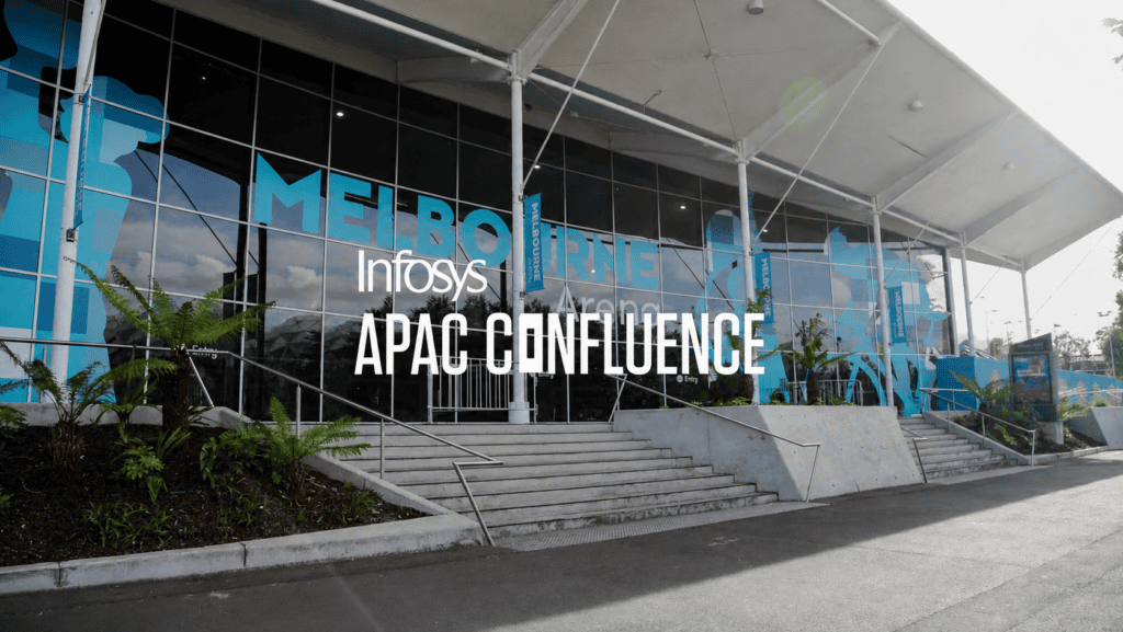 Infosys APAC Confluence title over the Melbourne event venue entrance