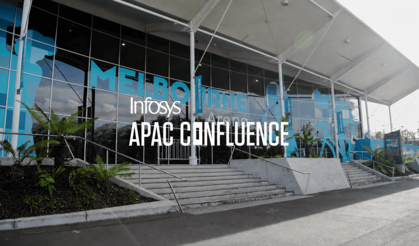 Infosys APAC Confluence title over the Melbourne event venue entrance