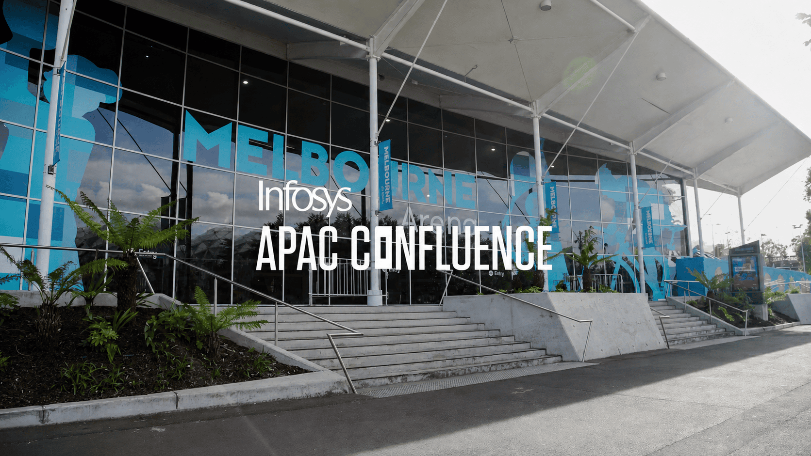 Infosys APAC Confluence title over the Melbourne event venue entrance