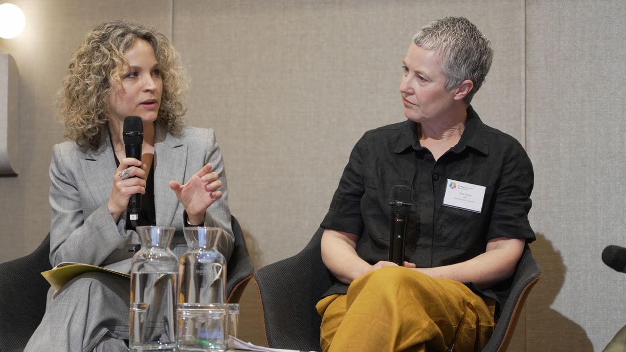 Two speakers taking part in a panel discussion at Mental Health Australia’s Members Policy Forum