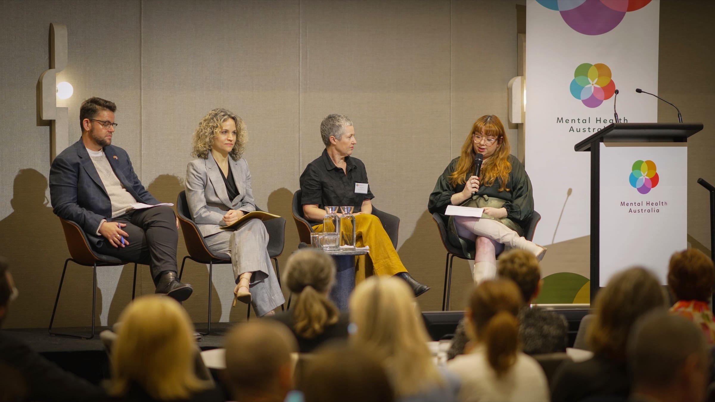 Four speakers taking part in a panel discussion at Mental Health Australia's Members Policy Forum