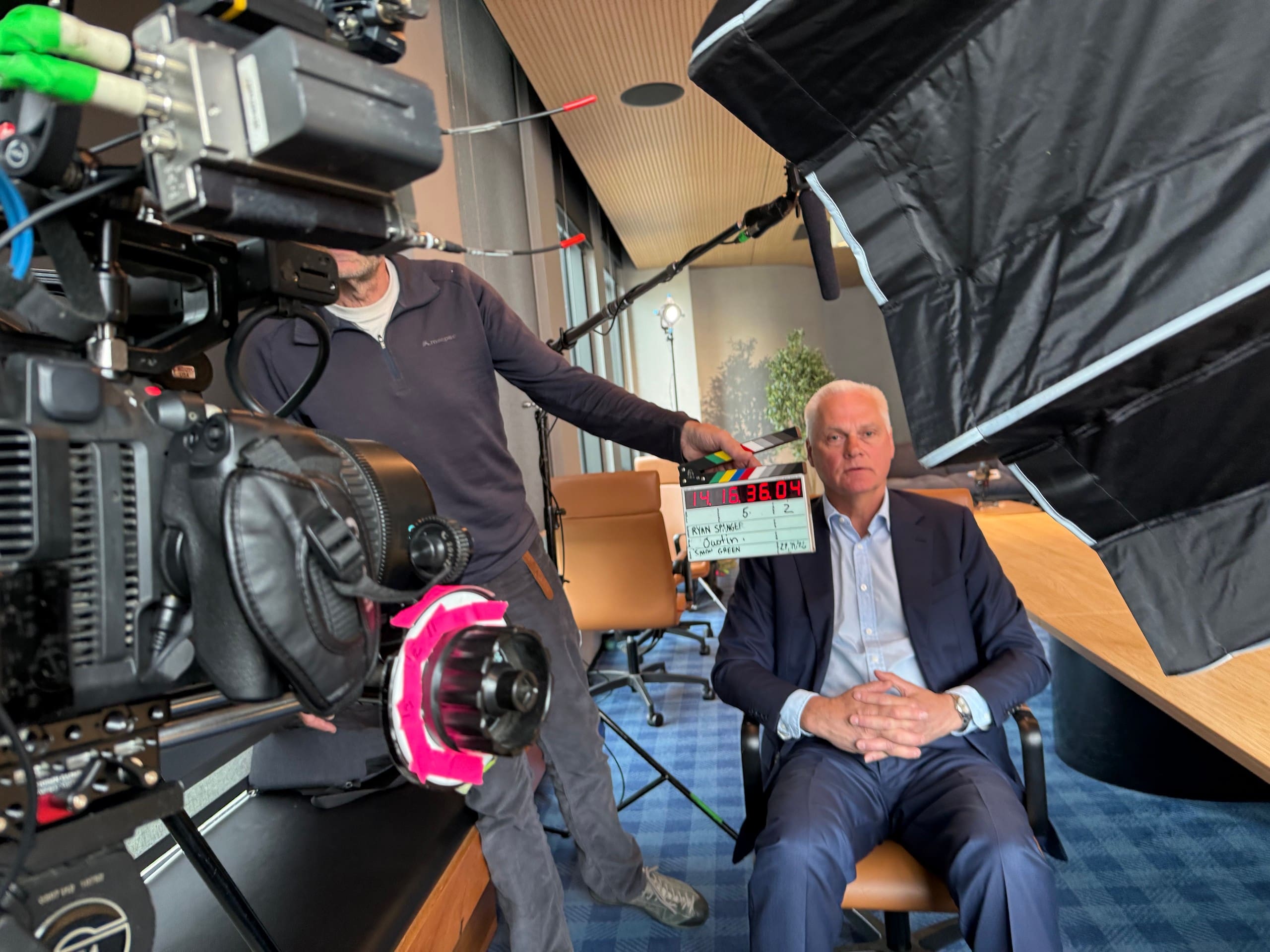 Two-camera interview and lighting setup for Mosaic Private