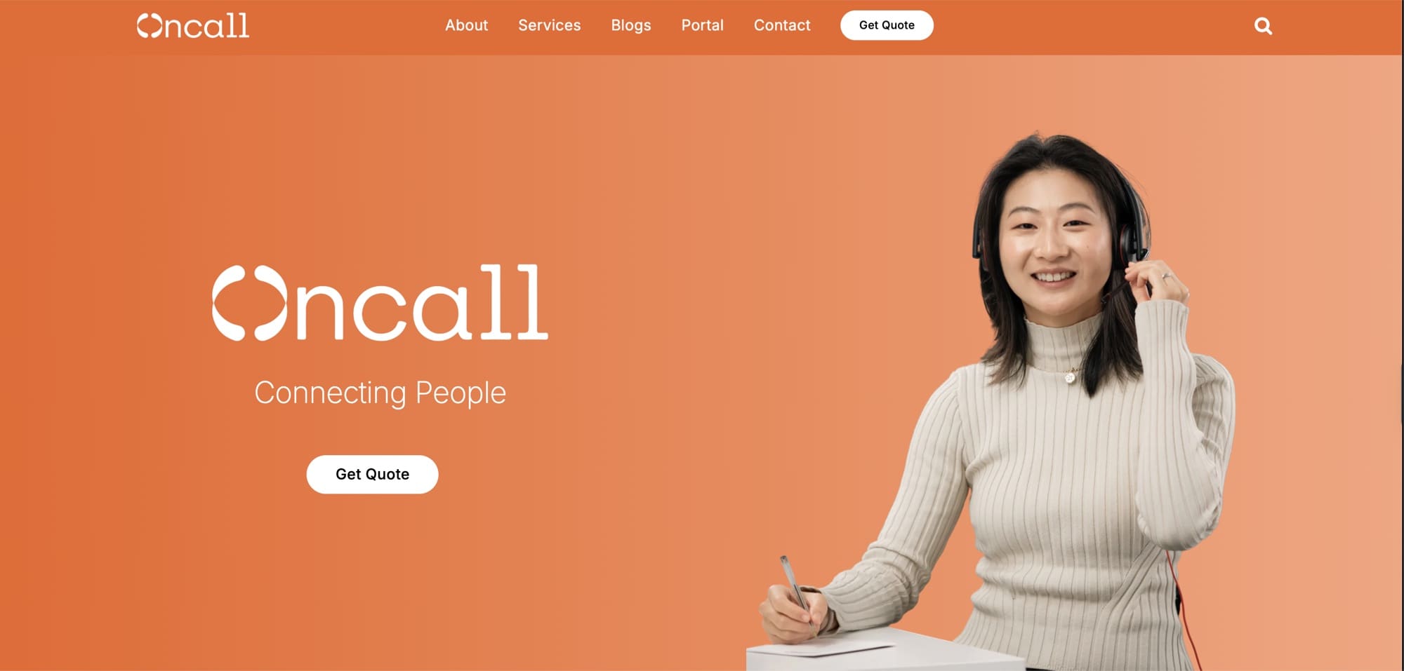 ONCALL Interpreters website featuring Dream Engine photography of an interpreter wearing a headset
