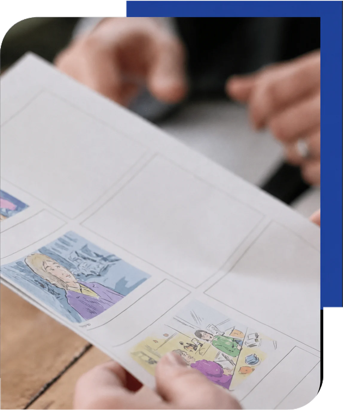 Storyboard frames used to plan a workplace training sequence