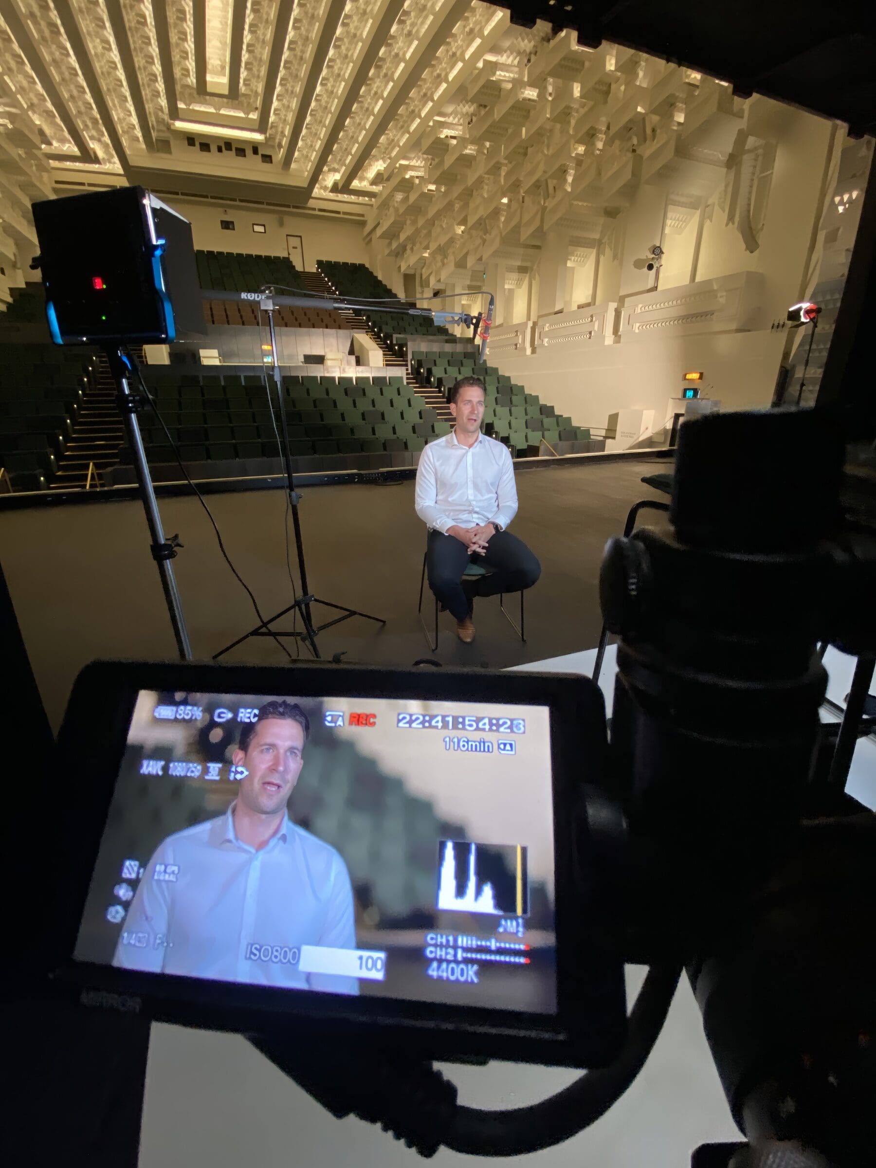 Dream Engine filming Matthew Bien-Izowski’s interview for Autodesk at the Capitol Theatre