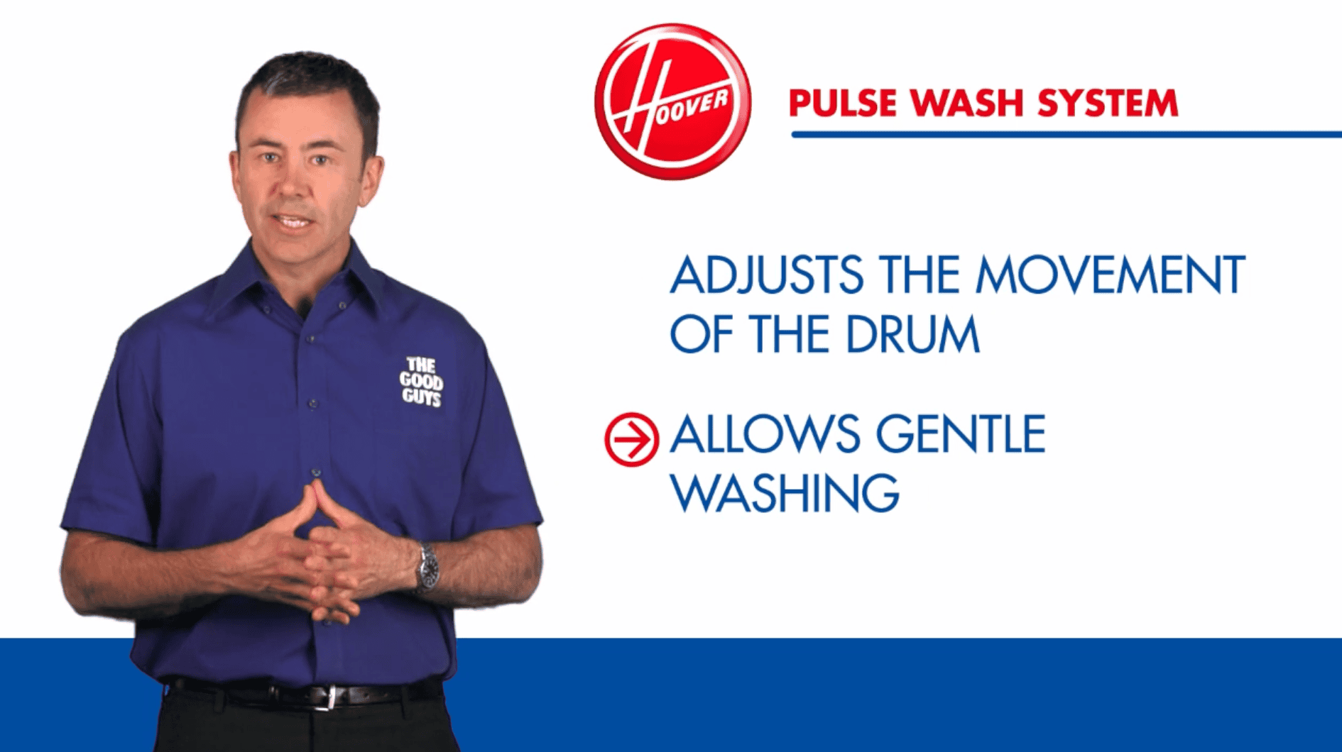 The Good Guys presenter explaining Hoover’s Pulse Wash System