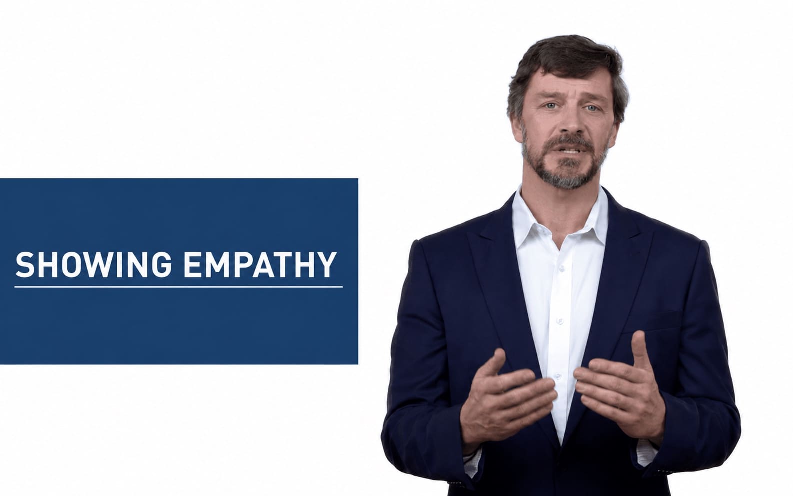 Presenter beside motion graphics text reading Showing Empathy in an Office of Public Prosecutions Victoria animated training module